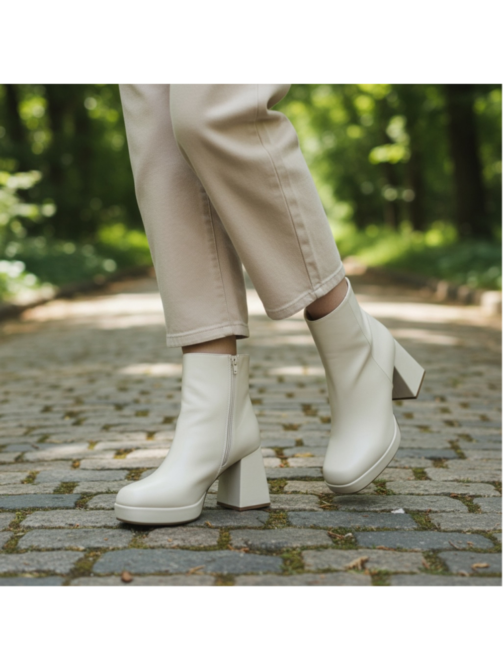 Size 9.5 9 1/2 Mari A Cream platform faux leather block heel bootie boot